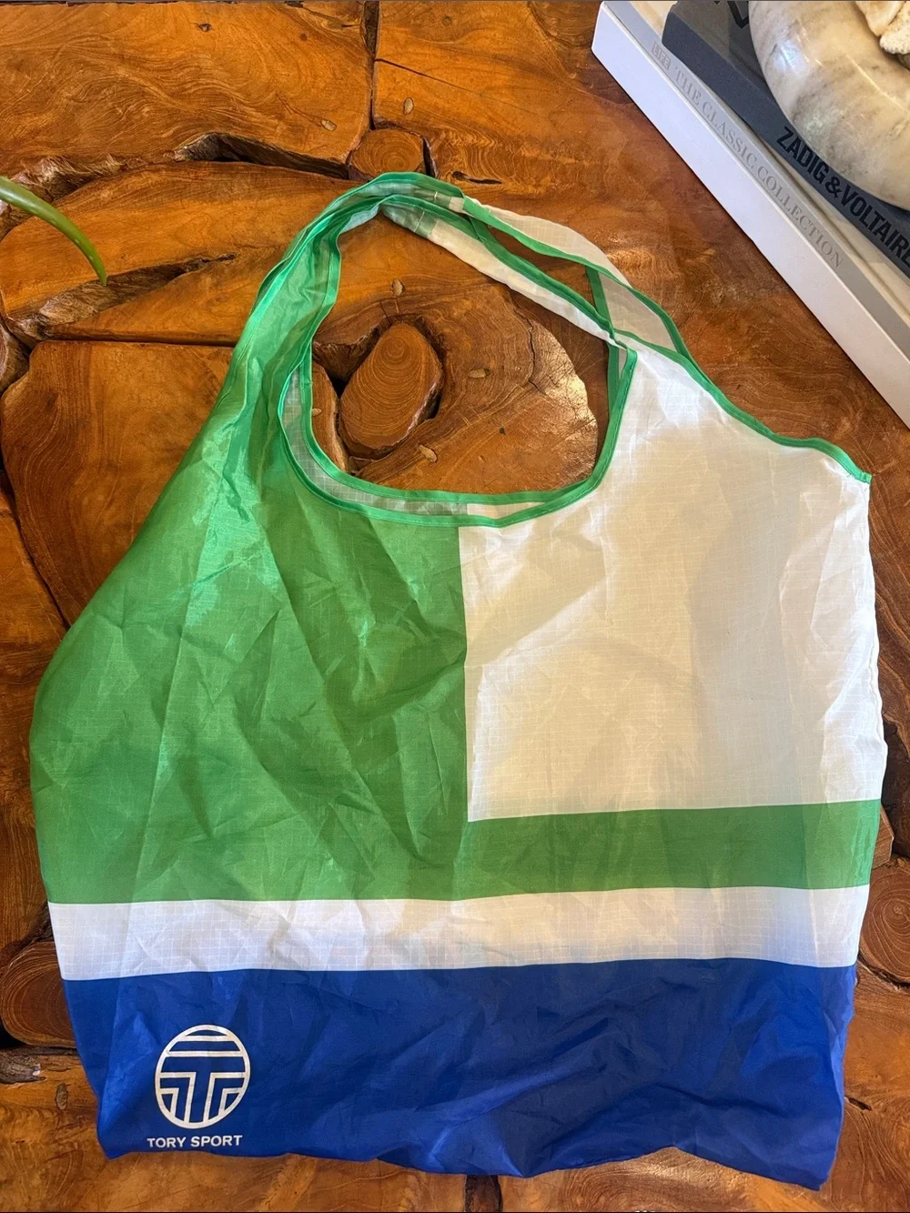 Tory Burch Green White Blue Colorblock Reusable Shopper Tote